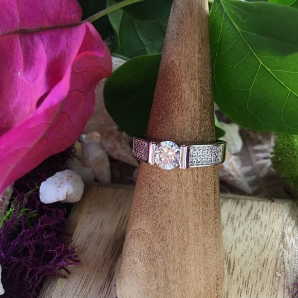 Sterling Silver Clear Round Engagement Ring 6,7,8 - Picture 8 of 11